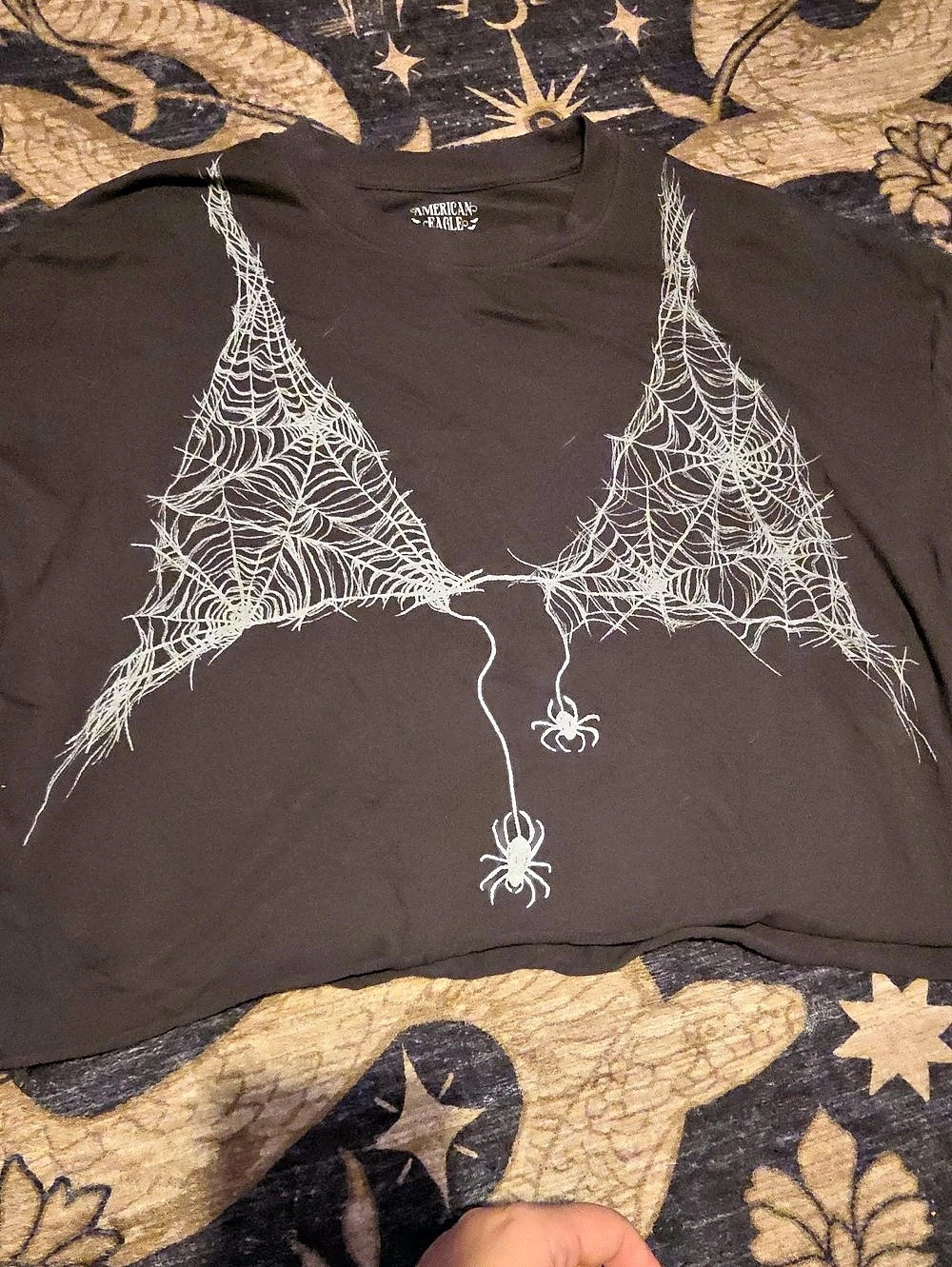 American Eagle AE Halloween Shop Spider Web Graphic T-Shirt Black XS/S
